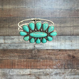 Carly Jean Los Angeles Turquoise Jeweled Oval Hinge Open & Close Bracelet