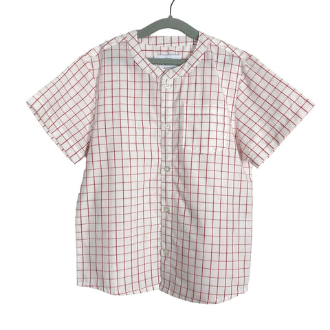 Little Paper Boat Red Checkered Mock Collar Short Sleeve Button Up- Size 6