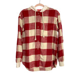 American Eagle Red Button Front Hooded Flannel NWT- Size XS