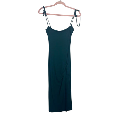 Reformation Green Ribbed Front Twist Slit Hem Tie Strap Dress- Size ~S –  The Saved Collection