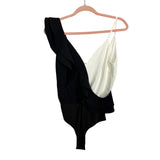 TCEC Black and White Ruffle Front Hook and Eye Closure Bodysuit- Size S (see notes)