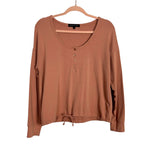 Gibsonlook Peach Long Sleeve Drawstring Hem Top - Size S