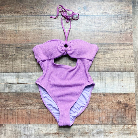 Dippin Daisys Purple Wave Rider Front Cutout Exposed Back Halter Padded One Piece NWT- Size S