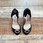 Manolo Blahnik Black Satin Rhinestone Charm Slinback Heels- Size 39 (see notes)