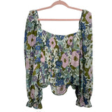 ASTR The Label Floral Sheer Sleeve Smocked Back Top- Size XL (see notes)