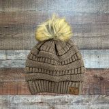 No Brand Mocha Knit Pom Beanie Hat
