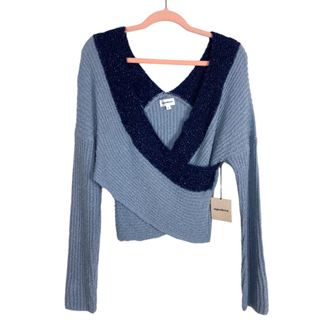 Superdown Blue Glitter Faux Wrap Sweater NWT- Size S