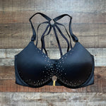 Victoria's Secret Black Rhinestone Studded Strappy Push Up Bra- Size 32DD (see notes)