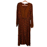 Knox Rose Caramel with Mustard/Fuchsia Floral Print Button Up Drawstring Waist Dress- Size M (sold out online)