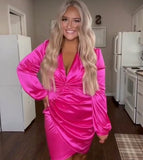 No Brand Hot Pink Shimmery Satin Twist Front with Faux Wrap Skirt Dress- Size XL (see notes)