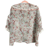 Pol Sheer Floral Pattern Lace Ruffle Button Up Top- Size L