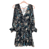 Lovestitch Black Floral V-Neck Back Tie Slit Sleeve Dress- Size S