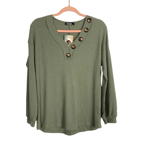 BTFBM Sage Waffle Knit Button Detail Top NWT- Size S