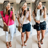 No Brand (Jane Fashion) Pink and White Ruffle Sleeve Top- Size S