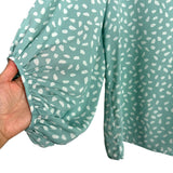 Entro Mint Animal Print V-Neck Balloon Sleeves Top- Size S