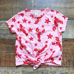 Crewcuts Toddler Girl's Pink Lobster Print Front Twist Top- Size XXS (2-3, we have matching shorts)