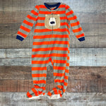 Simple Joys by Carter's Scarlet/Gray Striped Bear Fleece Zip Up Footie Outfit- Size 24M