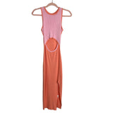 No Brand Pink/Orange Ribbed Color Block Front Cut Out Front Slit Tank Dress- Size S