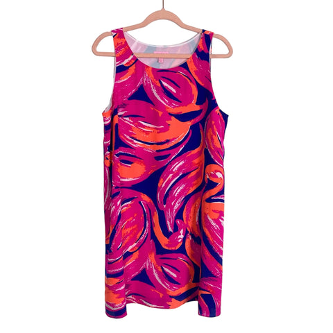 Lilly Pulitzer Vibrant Pink Orange and Blue Printed Silk Lining Dress- Size L