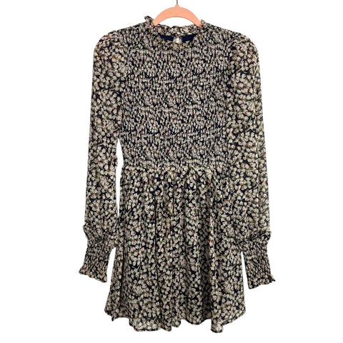 Lulu's Navy Floral Smocked Sheer Sleeve Dress- Size ~S (no size tag, fits like S)