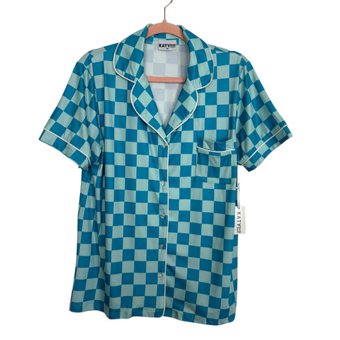 Katy Did Blue Checker Print PJ Set NWT - Size M (sold out online)