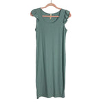 Hello Miz Maternity Sage Ribbed Ruffle Shoulder Dress- Size M