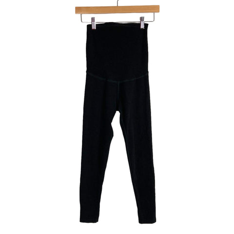 Beyond the Bump by Beyond Yoga Black Super Soft with Back Cut Outs and Elastic Strap Maternity Leggings- Size S (Inseam 24”)