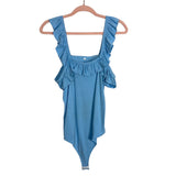 No Brand Blue Ribbed Ruffle Strap Bodysuit- Size XL (see notes)