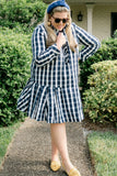 Tuckernuck Navy Check Linen Blend Ruffle Button Front Tate Dress- Size XXXL (sold out online)