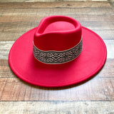 No Brand Red with Printed Belt Adjustable Wide Brim Hat