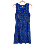 Madewell 100% Silk Blue Printed Front Pleated Dress- Size 4