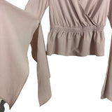 Express Light Mocha Swiss Dot with Asymmetrical Split Bell Sleeves Surplice Top- Size S (see notes)