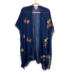 Pool to Party Navy Floral Pom Pom Trim Kimono- One Size