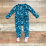 Posh Peanut Emerald Green with Floral Print Zip Up Ruffle Footie Outfit- Size 3-6M