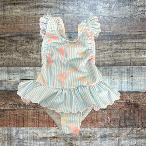 Sal & Pimenta Striped Flamingo Swimsuit - Size 3T