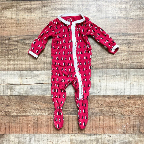 Kickee Pants Red Penguin Zip Up Ruffle Footie Outfit- Size 0-3M