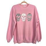 Pink Lily Pink with Black/White Skulls Sweatshirt- Size M (see notes)