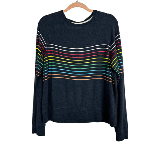 Thread & Supply Navy with Rainbow Stripes Sweatshirt- Size M