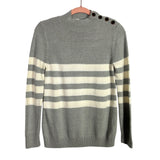 Candace Cameron Bure Grey/White Striped With Button Detail Turtleneck Sweater - Size XXXS (sold out online)