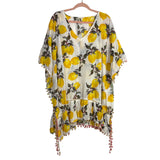 Violet Sky Lemon Print Pom Pom Trim Cover Up Dress- Size XL