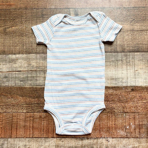 Carter's White/Blue/Brown Striped Onesie- Size 9M