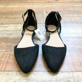 Old Navy Black Faux Suede Studded Ankle Strap Flats NWT- Size 7