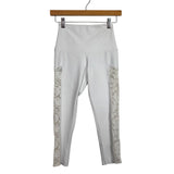 Onzie Flow White with Crochet Side Panels Crop Leggings- Size XS (see notes, we have matching sports bra, Inseam 20”)