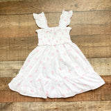 Janie and Jack White with Pink Flowers and Ruffle Straps Smocked Dress- Size 4