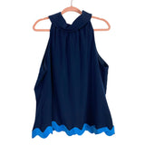 Sail to Sable Navy Ric Rac Hem Button Back Top- Size XXL