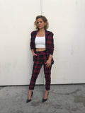Glassons Red/Navy Plaid Cropped Pants- Size 8/US S (Inseam 23”, we have matching blazer)