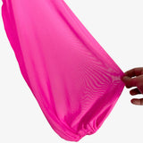 Anrabess Hot Pink Mesh Overlay One Sleeve with Ruched Back Bodysuit NWT- Size XL