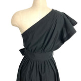 Madewell Black Cotton One Shoulder Ruffle Belted Dress NWT- Size 8 (sold out online)