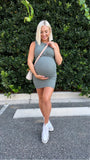 No Brand Maternity (Verdusa) Olive Ribbed Twist Front Bodycon Dress- Size S