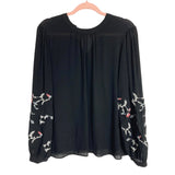 Loft Black with Embroidered Floral Sleeves Top- Size M (see notes)